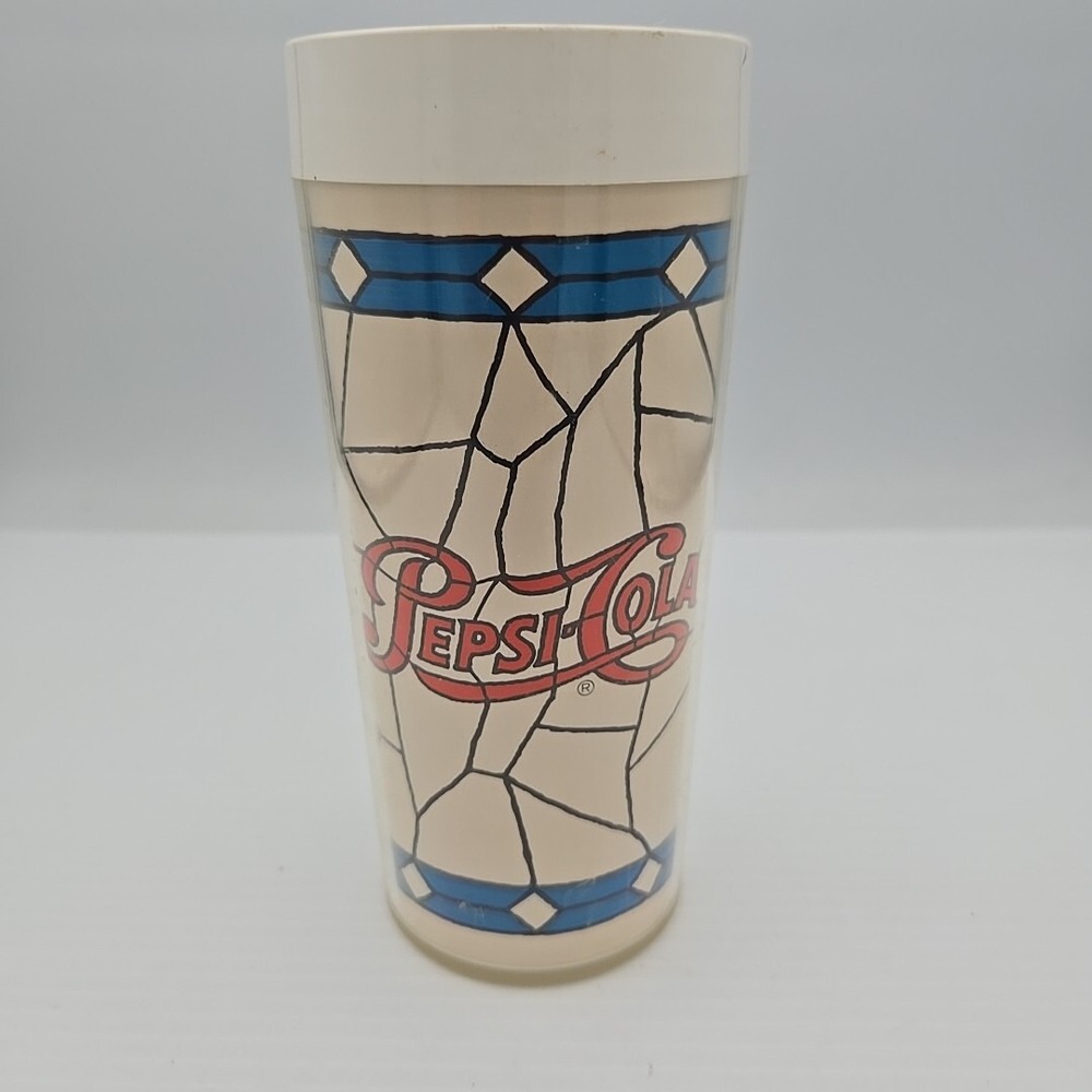 Vintage Thermo Serv Pepsi Cola Thermos Cup Stained Glass Design No Lid